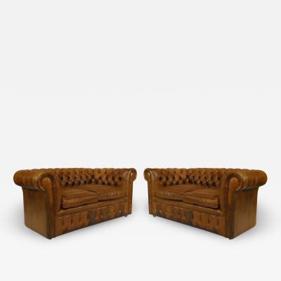 English Victorian Brown Leather Sofas