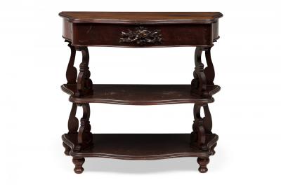 English Victorian Carved Wooden 3 Tiered Shaped Curio Console Table