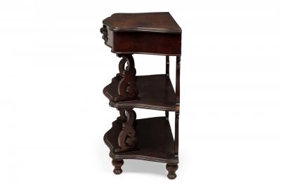 English Victorian Carved Wooden 3 Tiered Shaped Curio Console Table