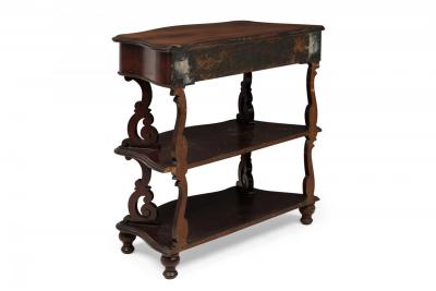 English Victorian Carved Wooden 3 Tiered Shaped Curio Console Table