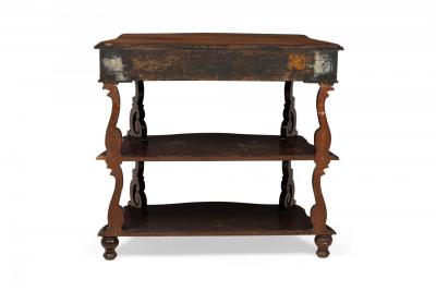 English Victorian Carved Wooden 3 Tiered Shaped Curio Console Table