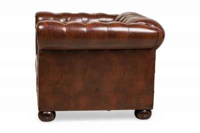 English Victorian Chesterfield Style Tufted Brown Leather Lounge Chairs