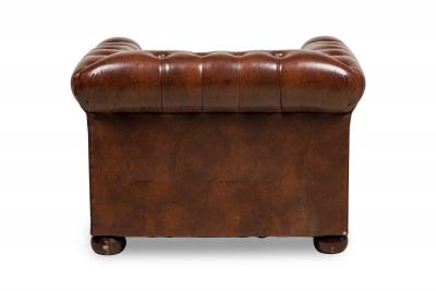 English Victorian Chesterfield Style Tufted Brown Leather Lounge Chairs