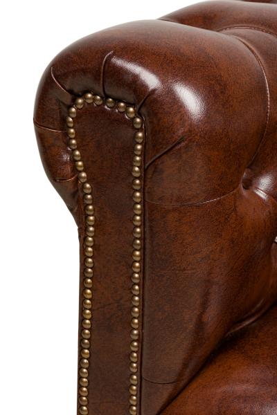 English Victorian Chesterfield Style Tufted Brown Leather Lounge Chairs