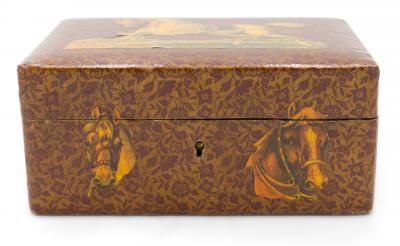 English Victorian Decoupaged Horse Jewelry Box
