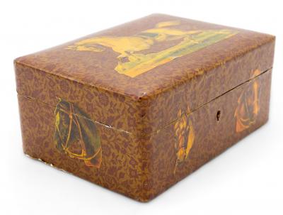 English Victorian Decoupaged Horse Jewelry Box