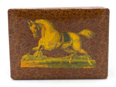 English Victorian Decoupaged Horse Jewelry Box