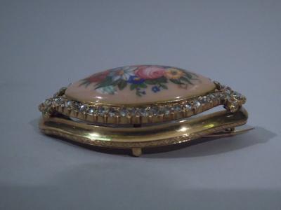 English Victorian Diamond 18k Gold Enamel Eye Brooch