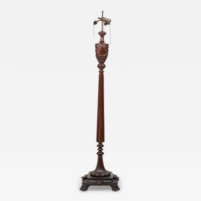 English Victorian Elaborately Carved Mahogany and Brass Floor Lamp