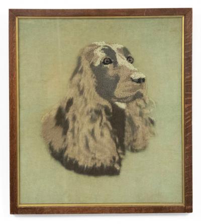 English Victorian English Setter Framed Embroidery