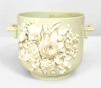 English Victorian Floral Celadon Porcelain Pot