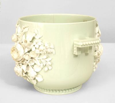 English Victorian Floral Celadon Porcelain Pot