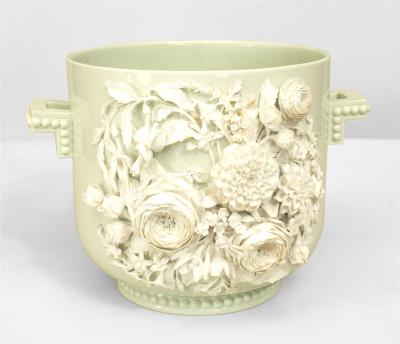 English Victorian Floral Celadon Porcelain Pot