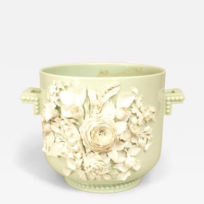 English Victorian Floral Celadon Porcelain Pot