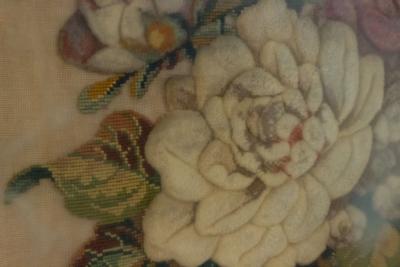 English Victorian Framed Floral Beaded Embroidery