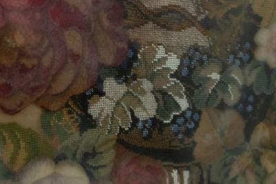 English Victorian Framed Floral Beaded Embroidery