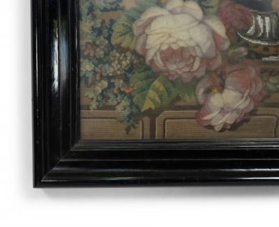 English Victorian Framed Floral Beaded Embroidery