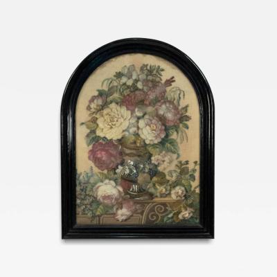 English Victorian Framed Floral Beaded Embroidery