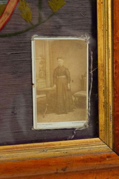 English Victorian Framed Memorial Ship Embroidery