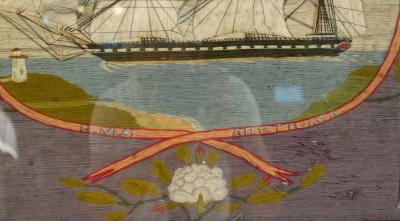 English Victorian Framed Memorial Ship Embroidery