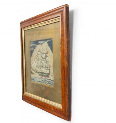 English Victorian Framed Ship Embroidery