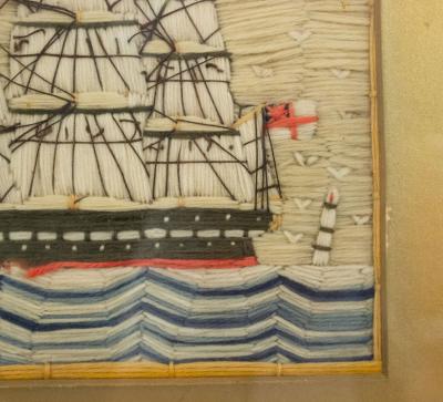 English Victorian Framed Ship Embroidery