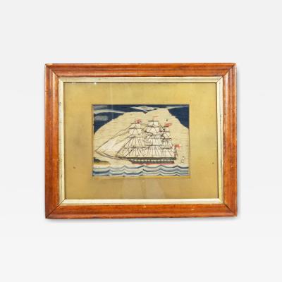 English Victorian Framed Ship Embroidery