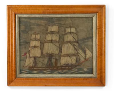 English Victorian Framed Ship Embroidery
