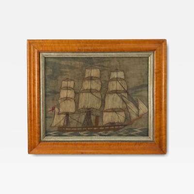 English Victorian Framed Ship Embroidery