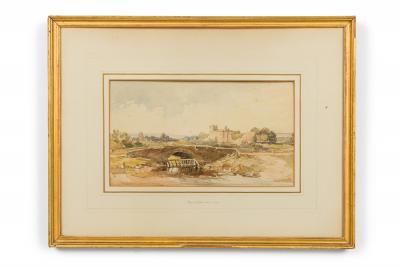 English Victorian Genre Scene Depicting a Small Bridge and River