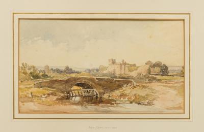 English Victorian Genre Scene Depicting a Small Bridge and River