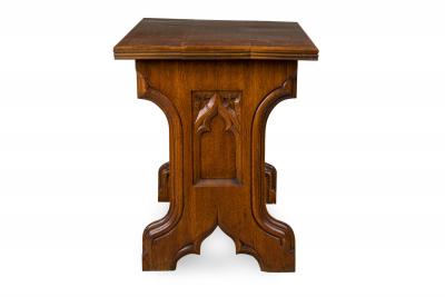 English Victorian Gothic Revival Carved Oak Table