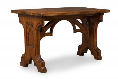 English Victorian Gothic Revival Carved Oak Table