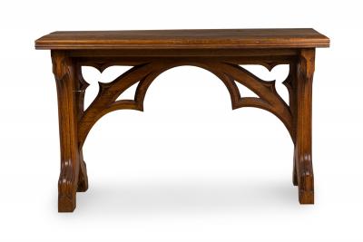 English Victorian Gothic Revival Carved Oak Table