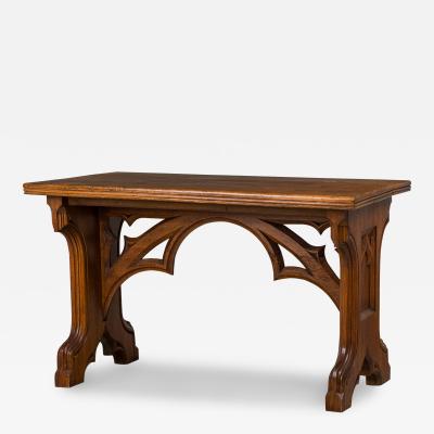 English Victorian Gothic Revival Carved Oak Table