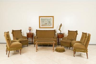 English Victorian Green Velvet 8 Piece Living Room Set