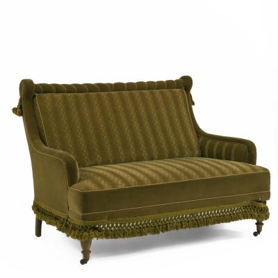 English Victorian Green Velvet 8 Piece Living Room Set
