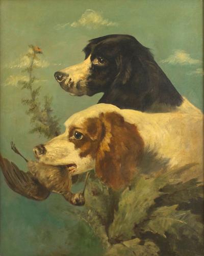 English Victorian Hunting Dog Painting