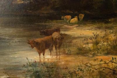 English Victorian Landscape of Cows by a Stream