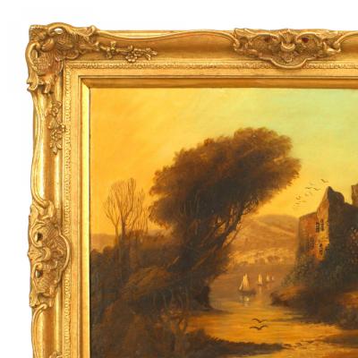English Victorian Landscape of Lady Near a Castle