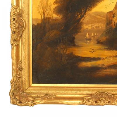 English Victorian Landscape of Lady Near a Castle