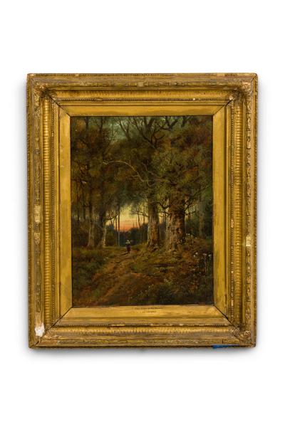 English Victorian Landscape of Lady in Forest