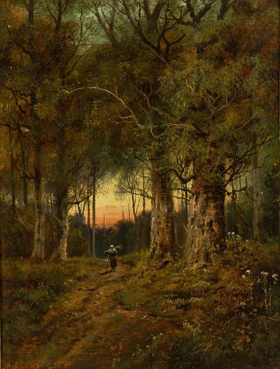 English Victorian Landscape of Lady in Forest