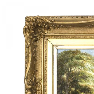 English Victorian Landscape of Lady in a Creek