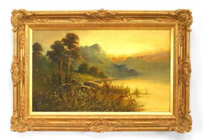 English Victorian Landscape of Lake and Mountains