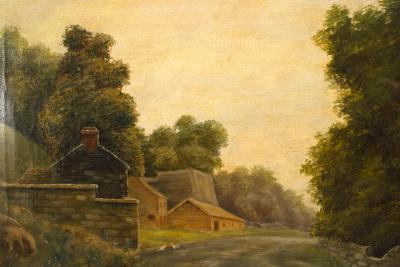English Victorian Landscape of Road with Houses