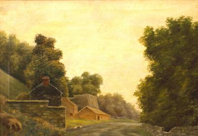 English Victorian Landscape of Road with Houses