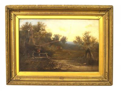 English Victorian Landscape of Small Bridge