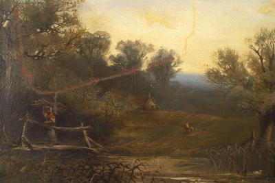 English Victorian Landscape of Small Bridge