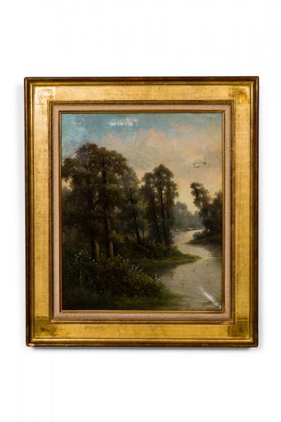 English Victorian Landscape of Stream and Trees